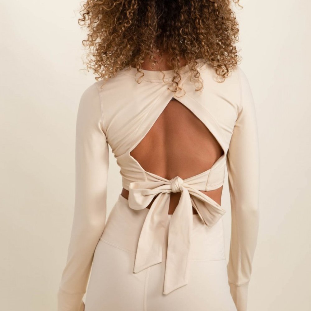 Mono B Open Back Athletic Tie Crop Top